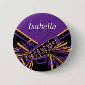 Cheleader Outfit in Lila, Gold und Schwarz Button (Vorderseite)