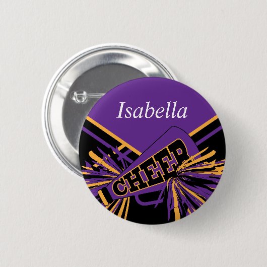 Cheleader Outfit in Lila, Gold und Schwarz Button (Vorne & Hinten)