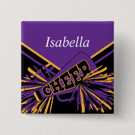 Cheleader Outfit in Lila, Gold und Schwarz Button