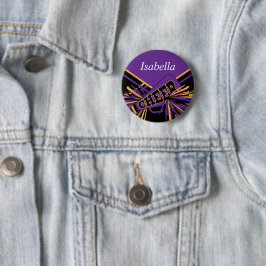 Cheleader Outfit in Lila, Gold und Schwarz Button