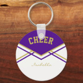 Cheleader Outfit in Lila, Vegas Gold und Weiß Schlüsselanhänger (Vorderseite)