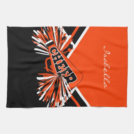 Cheleader Outfit in Orange, Black & White Küchentuch (Horizontal)
