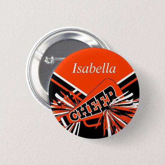 Cheleader Outfit in Orange und Schwarz Button (Vorne & Hinten)
