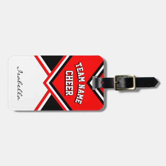 Cheleader Outfit in Rot, Schwarz und Weiß Gepäckanhänger (Vorderseite horizontal)