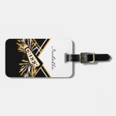 Cheleader Outfit in Weiß, Gold und Schwarz Gepäckanhänger (Vorderseite horizontal)