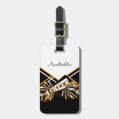 Cheleader Outfit in Weiß, Gold und Schwarz Gepäckanhänger (Vorderseite vertikal)
