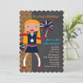 Cheleader Pompoms Mädchen Geburtstagsparty Einladung (Stehend Vorderseite)