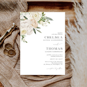 CHELSEA Aquarell Weiße Blüten Hochzeitseinladung Einladung