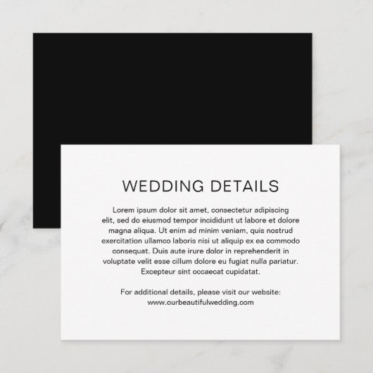Chelsea Black and White Modern Wedding Begleitkarte (Vorne/Hinten)