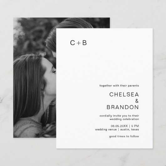 Chelsea Black and White Modern Wedding Einladung (Vorne/Hinten)