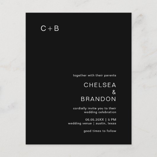 Chelsea Black Modern Wedding Einladung (Vorderseite)