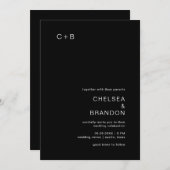 Chelsea Black Modern Wedding Einladung (Vorne/Hinten)