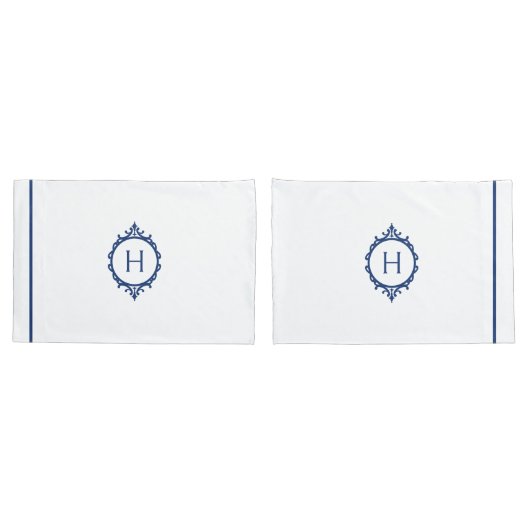 Chelsea Blue und White Mit Monogramm Pillowcase Kissenbezug (Rückseite-Set)