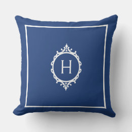 Chelsea Blue und White Mit Monogramm Throw Kissen