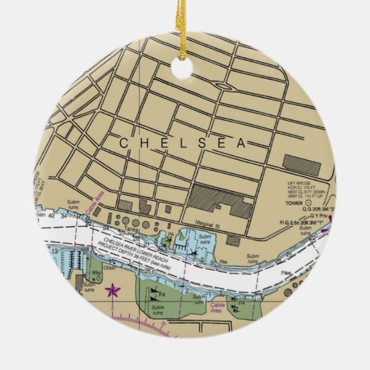 Chelsea Boston MA Nautic Chart Keramik Ornament (Hinten)