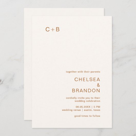 Chelsea Earthy Neutrals Moderne Hochzeit Einladung (Vorne/Hinten)