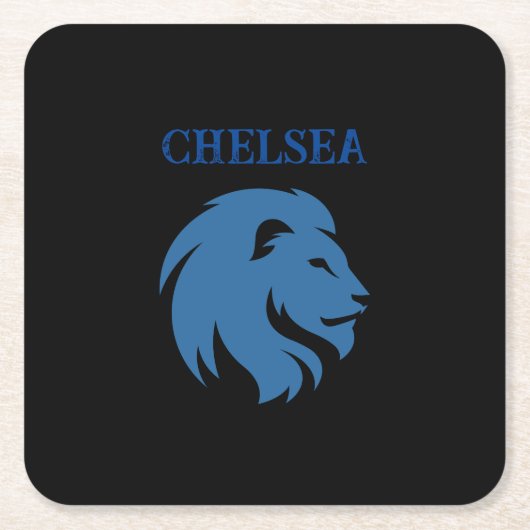 Chelsea FC mit Löwenbild. Personalisierbar. Unters Rechteckiger Pappuntersetzer (Vorderseite)