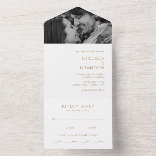 Chelsea Gold Moderne Hochzeit All In One Einladung (Innen Boden)