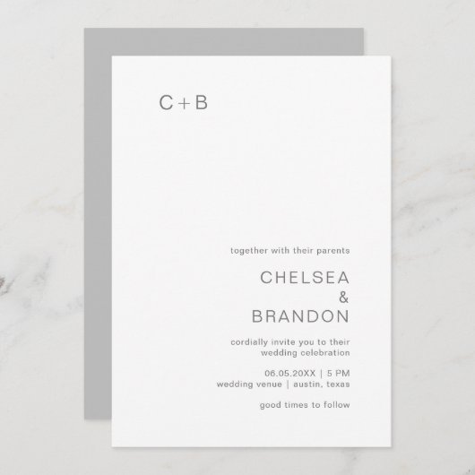 Chelsea Gray Moderne Hochzeit Einladung (Vorne/Hinten)