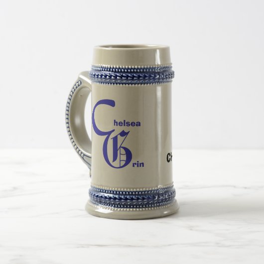 Chelsea-Grinsen-Tasse Bierglas (Vorderseite Links)