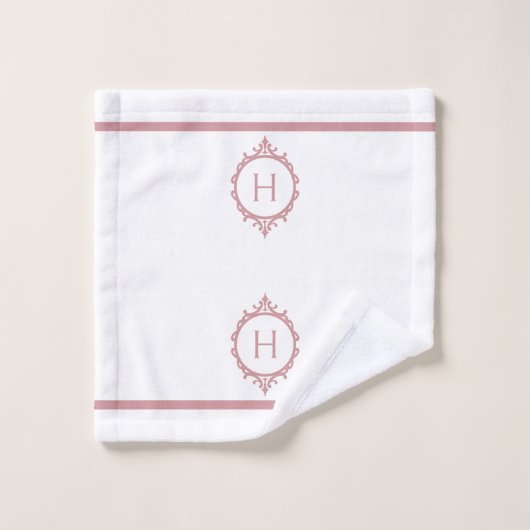 Chelsea Pink Blush und White Mit Monogramm Badhandtuch Set (Waschlappen)