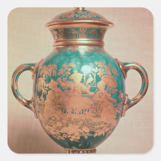 Chelsea-Vase und Deckel mit Goldchinoiserie Quadratischer Aufkleber (Vorderseite)