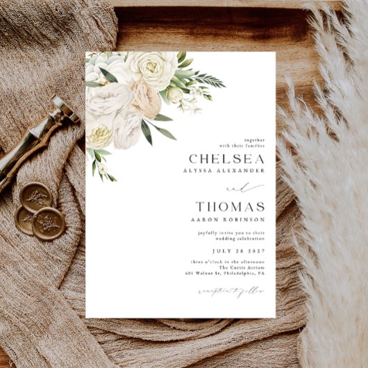 CHELSEA Watercolor White Blooms Wedding Invitation Einladung