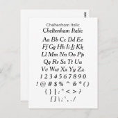 Cheltenham Italic - Zazzle-Schriftart-Musterblatt Postkarte (Vorne/Hinten)