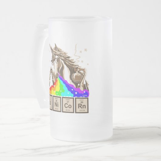 Chemie-Einhorn kotzt Regenbogen Mattglas Bierglas (Vorderseite Links)