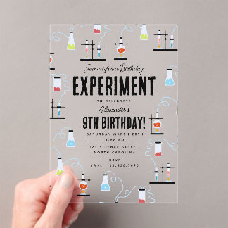 Chemie-Experiment Kindergeburtstag-Party Acryleinladungen