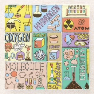 Chemie Science Vintag Illustration Set Glasuntersetzer