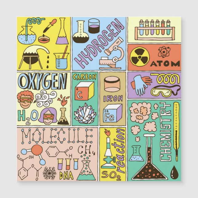 Chemie Science Vintag Illustration Set Magnetkarte (Vorderseite)