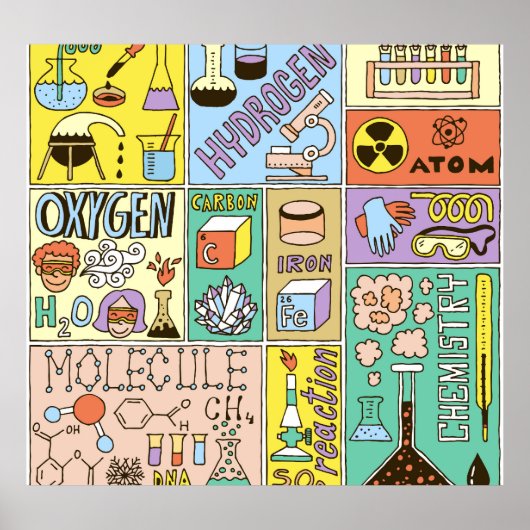 Chemie Science Vintag Illustration Set Poster (Vorne)