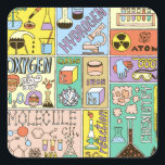 Chemie Science Vintag Illustration Set Quadratischer Aufkleber<br><div class="desc">Chemie Science Banners Set. Vintage Illustrationen von der Hand gezeichnet. Chemiewissenschaftsbanner mit einer Vintagen handgezeichnet Touch. Chemie Wonders: Von Hand Gezeichnet Illustrationen in der Farbenpraxis: Chemie,  Naturwissenschaften,  Fach,  Schule,  Chemie,  Skizze,  Bildung,  Mol,  Molekül,  Gas,  Dampf,  Sauerstoff,  fest,  Lernen,  Junge,  Mischung,  Flüssigkeit,  Elemente,  Mädchen,  Explosion</div>