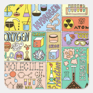 Chemie Wissenschaft Vintage-Illustrations-Set Quadratischer Aufkleber