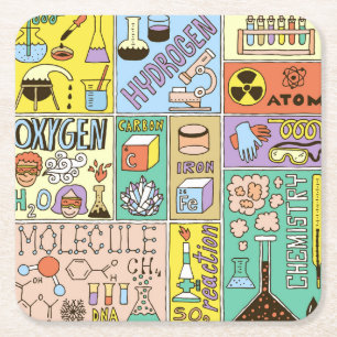 Chemie-Wissenschaft Vintage-Illustrations-Set Rechteckiger Pappuntersetzer