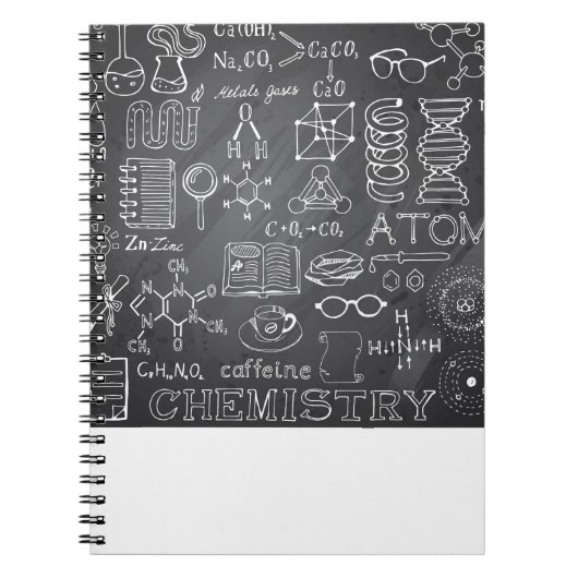 Chemie-Wissenschafts-Gekritzel in der grauen Tafel Notizblock (Vorderseite)