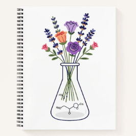 Chemiekolben mit Lavendel und Rose A Notizblock