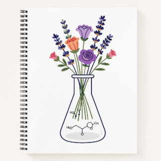 Chemiekolben mit Lavendel und Rose A Notizblock