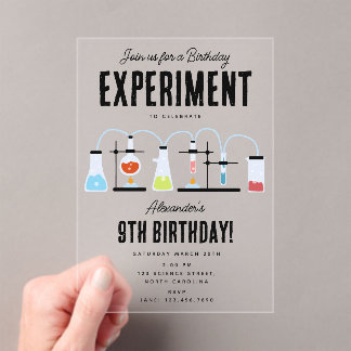 Chemiewissenschaft Teströhren Kindergeburtstag Par Acryleinladungen