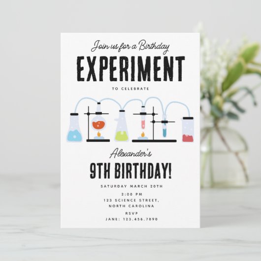 Chemiewissenschaft Teströhren Kindergeburtstag Par Einladung (Stehend Vorderseite)