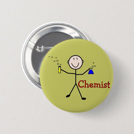 Chemiker Geschenk-Stock Person mit Reagenzgläsern Button (Vorne & Hinten)