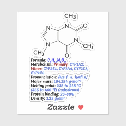 Chemische Koffeinformel - Molekulare Struktur Aufkleber (Blatt)