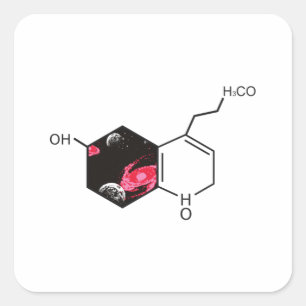 Chemische Molekül mit Blick in den Weltraum Quadratischer Aufkleber