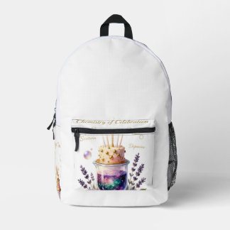 Chemistry Birthday Celebration Flask and Floral Ca Bedruckter Rucksack
