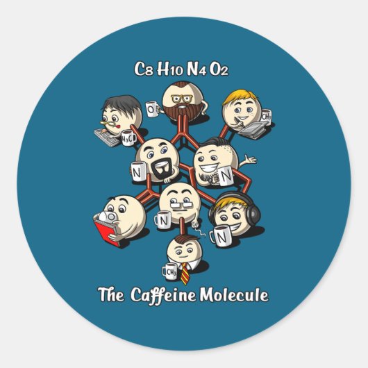 Chemistry Caffeine Molecule Funny Science Geek Cof Runder Aufkleber (Vorderseite)