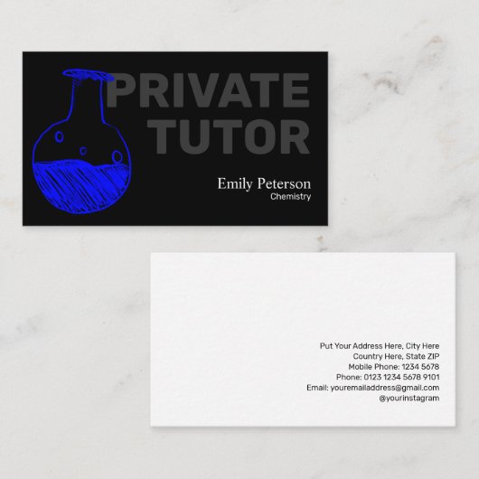 Chemistry Private Tutor Blue Flask Sketch Black Visitenkarte (Vorne/Hinten)