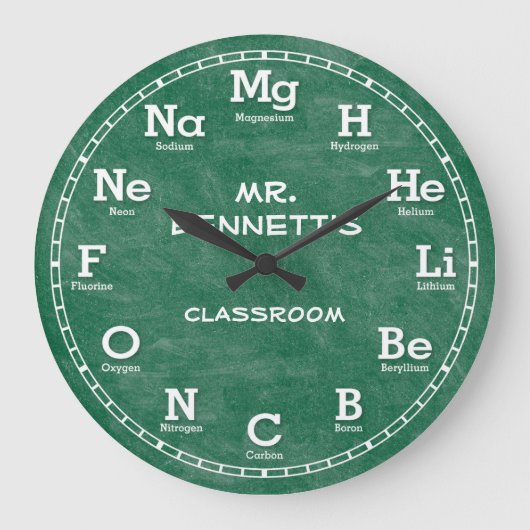 Chemistry Science Chalkboard Personalizable Clock Große Wanduhr (Vorderseite)