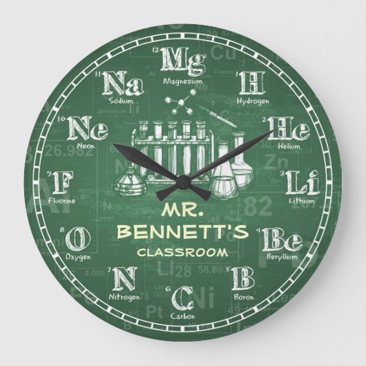 Chemistry Science Chalkboard Personalizable Clock Große Wanduhr (Vorderseite)