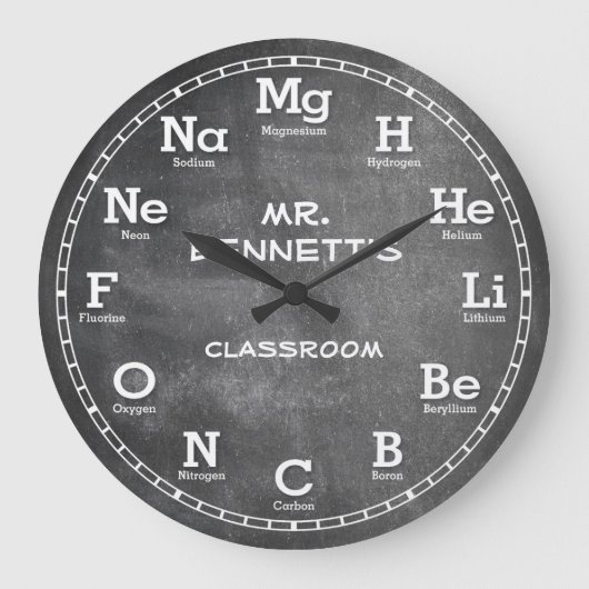 Chemistry Science Chalkboard Personalizable Clock Große Wanduhr (Vorderseite)